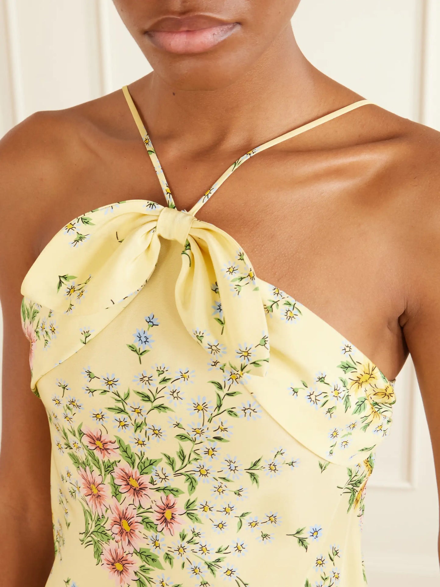 Floral-print Bow-detailed Halterneck Silk-crepe Midi Dress