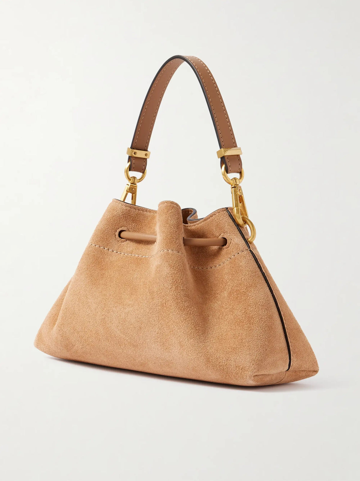 Cinch Small Leather-trimmed Suede Shoulder Bag