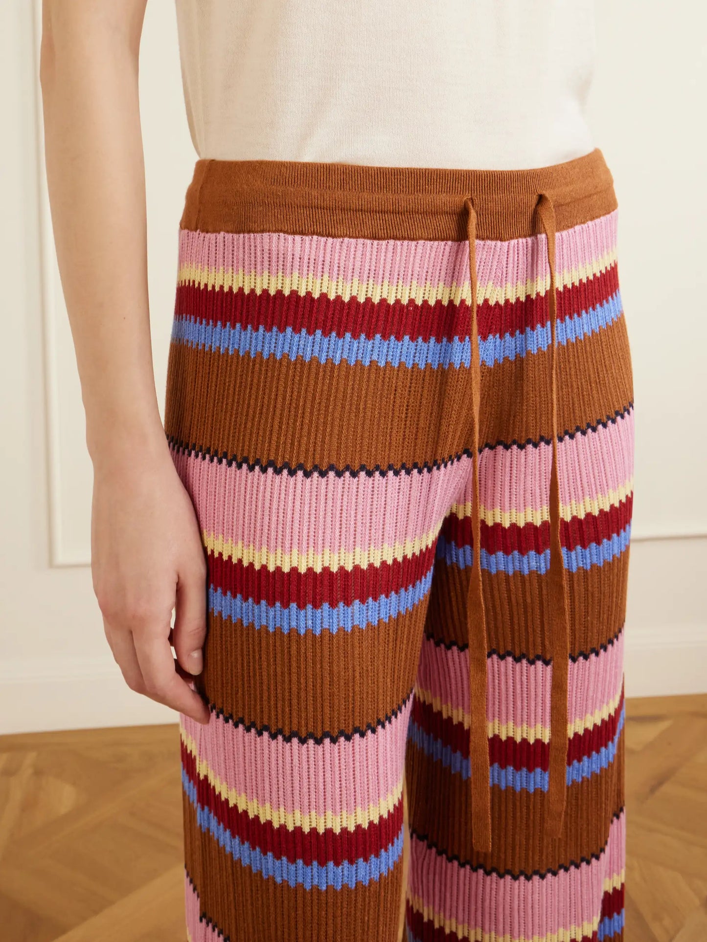 Palazzo Striped Ribbed Silk And Linen-blend Wide-leg Pants