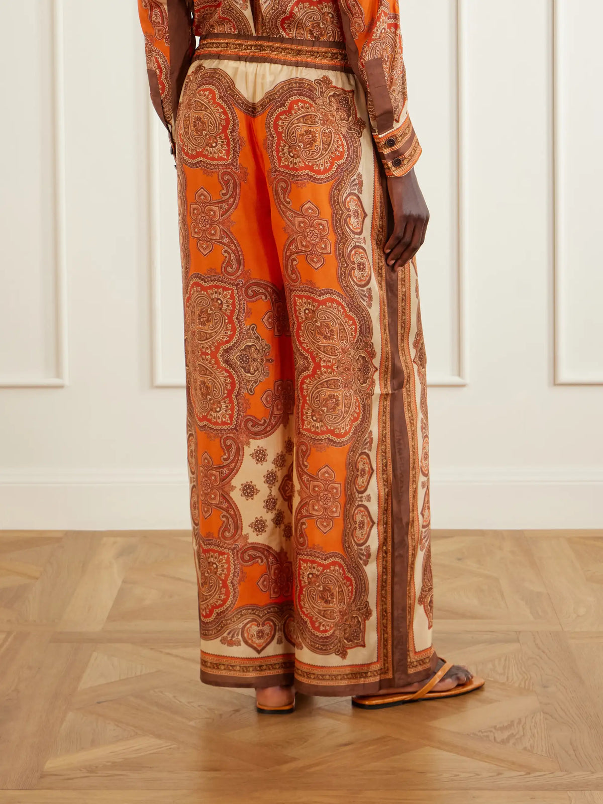 Zimmermann Mahon Printed Silk-satin Wide-leg Pants