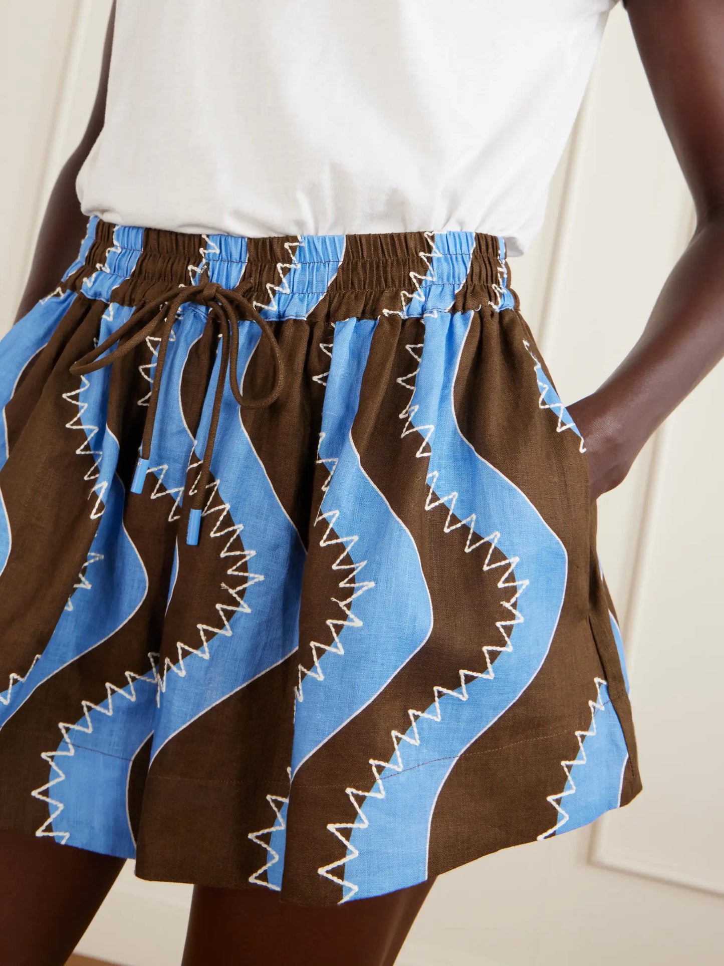 Frankie Printed Embroidered Linen Shorts
