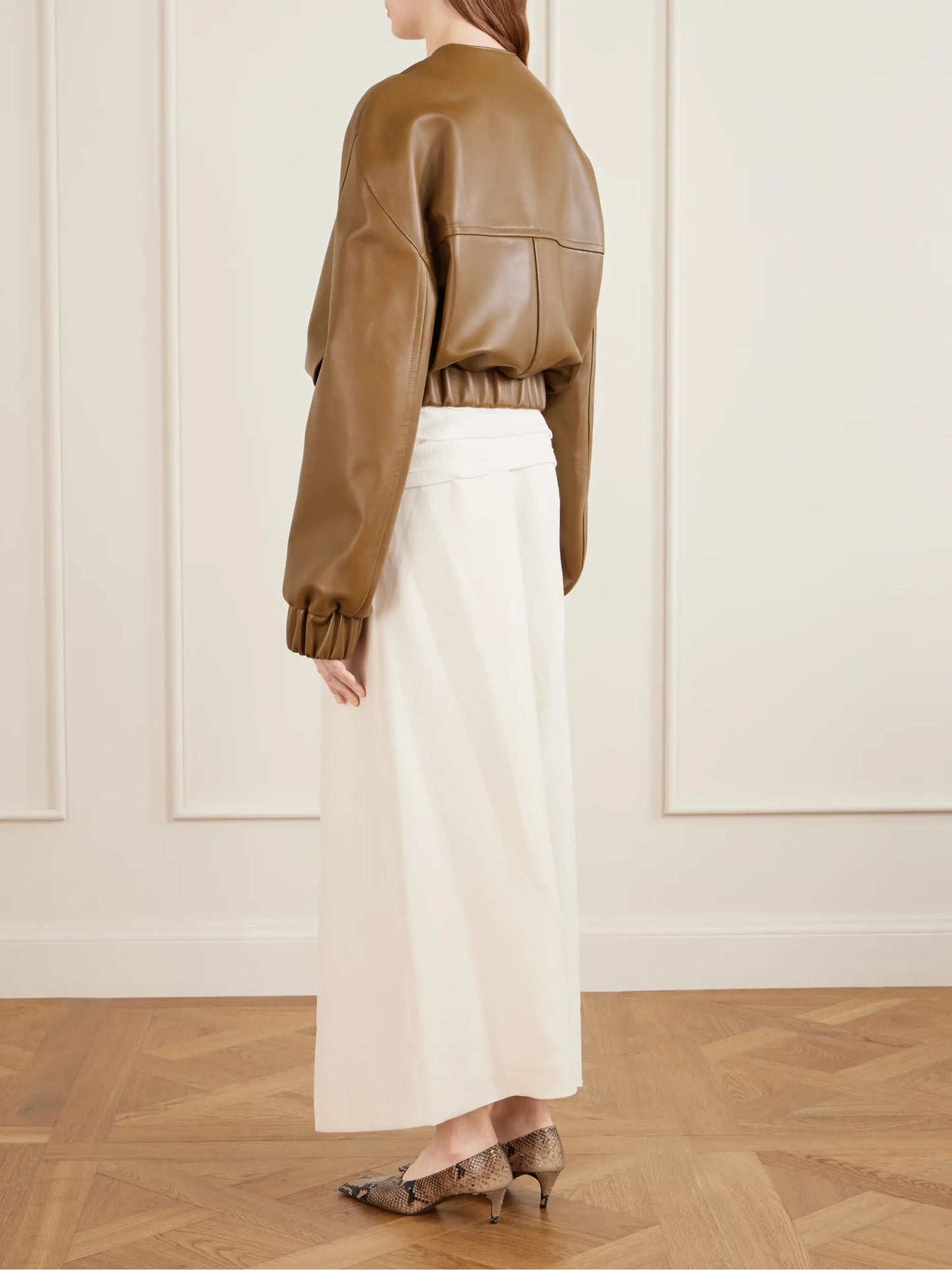 Cordan Cropped Leather Bomber Jacket