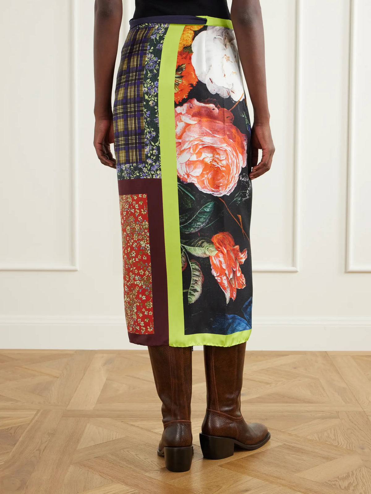 Dries Van Noten Floral-print Silk-satin Wrap Midi Skirt