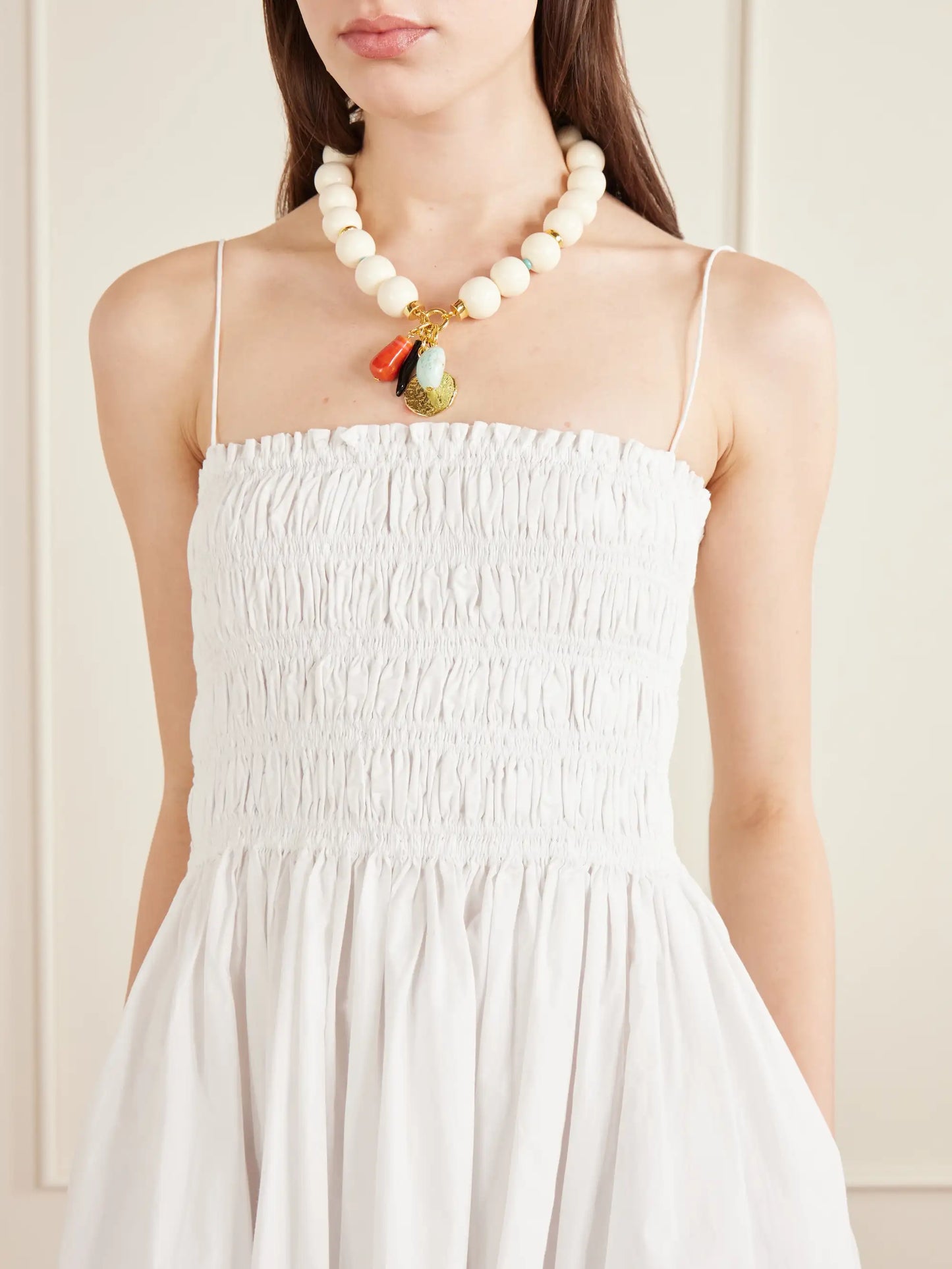 Shirred Cotton Mini Dress