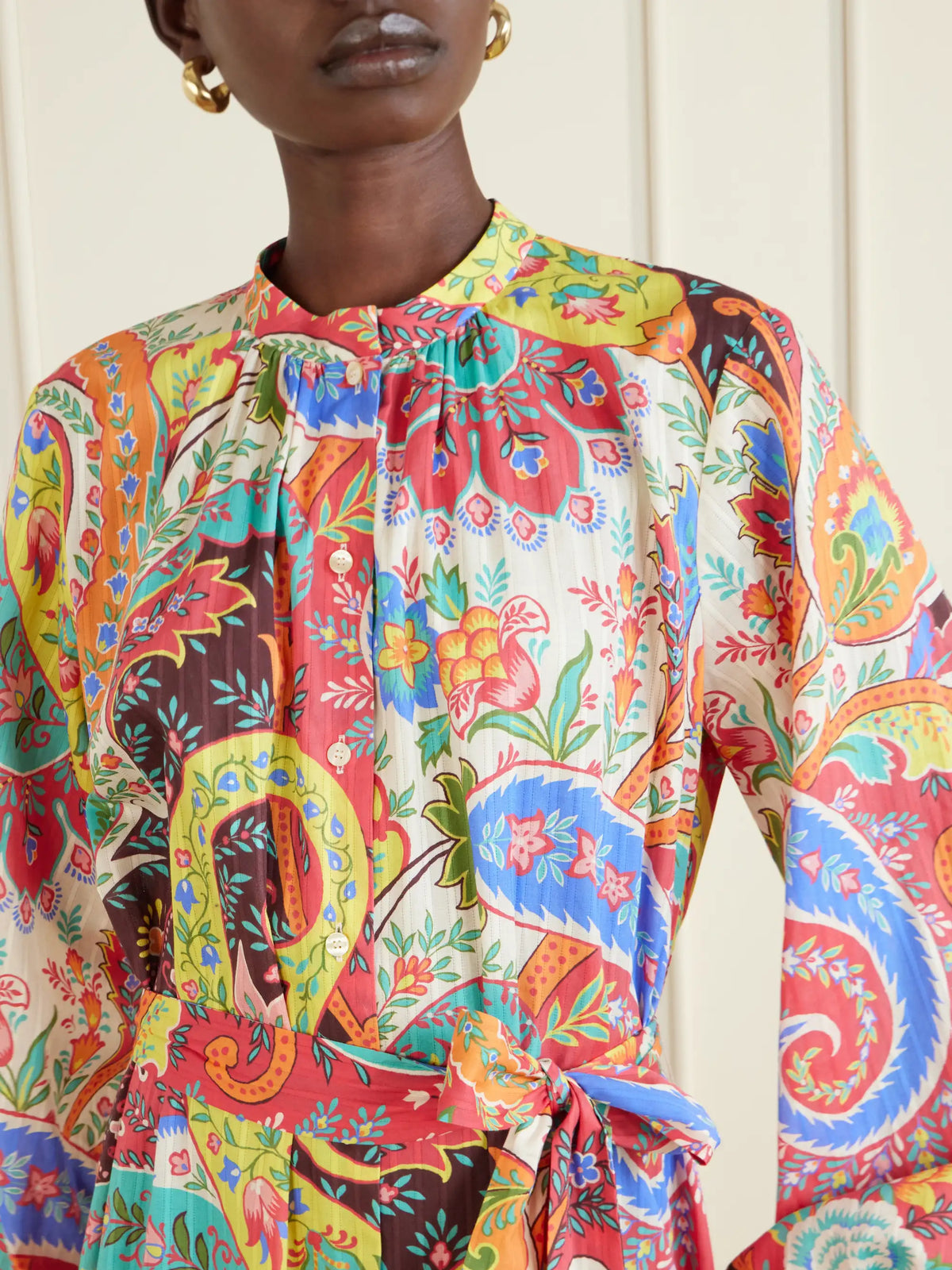 Belted Paisley-print Cotton-voile Maxi Shirt Dress