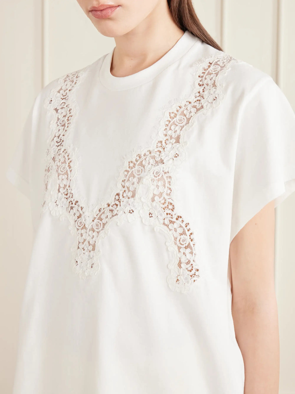 Stella McCartney Lace-trimmed Cotton-jersey T-shirt