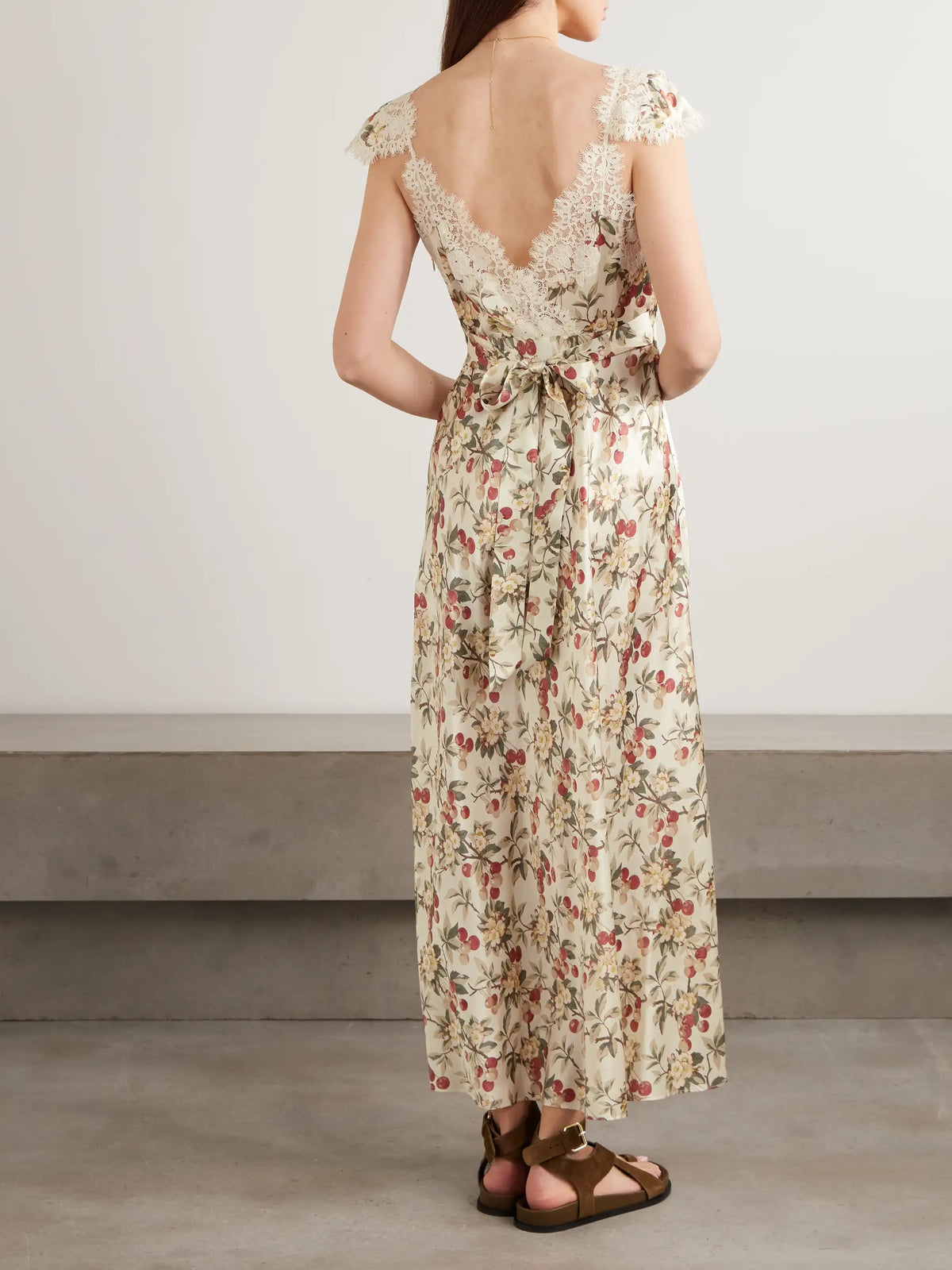 Fiona Lace-trimmed Floral-print Silk-satin Midi Dress