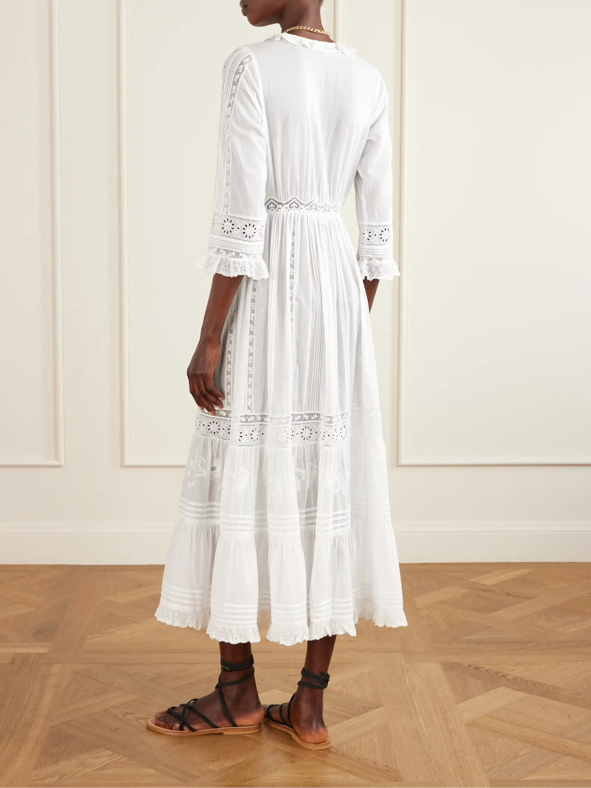 Clemencia Ruffled Lace-trimmed Organic Cotton-voile Midi Dress