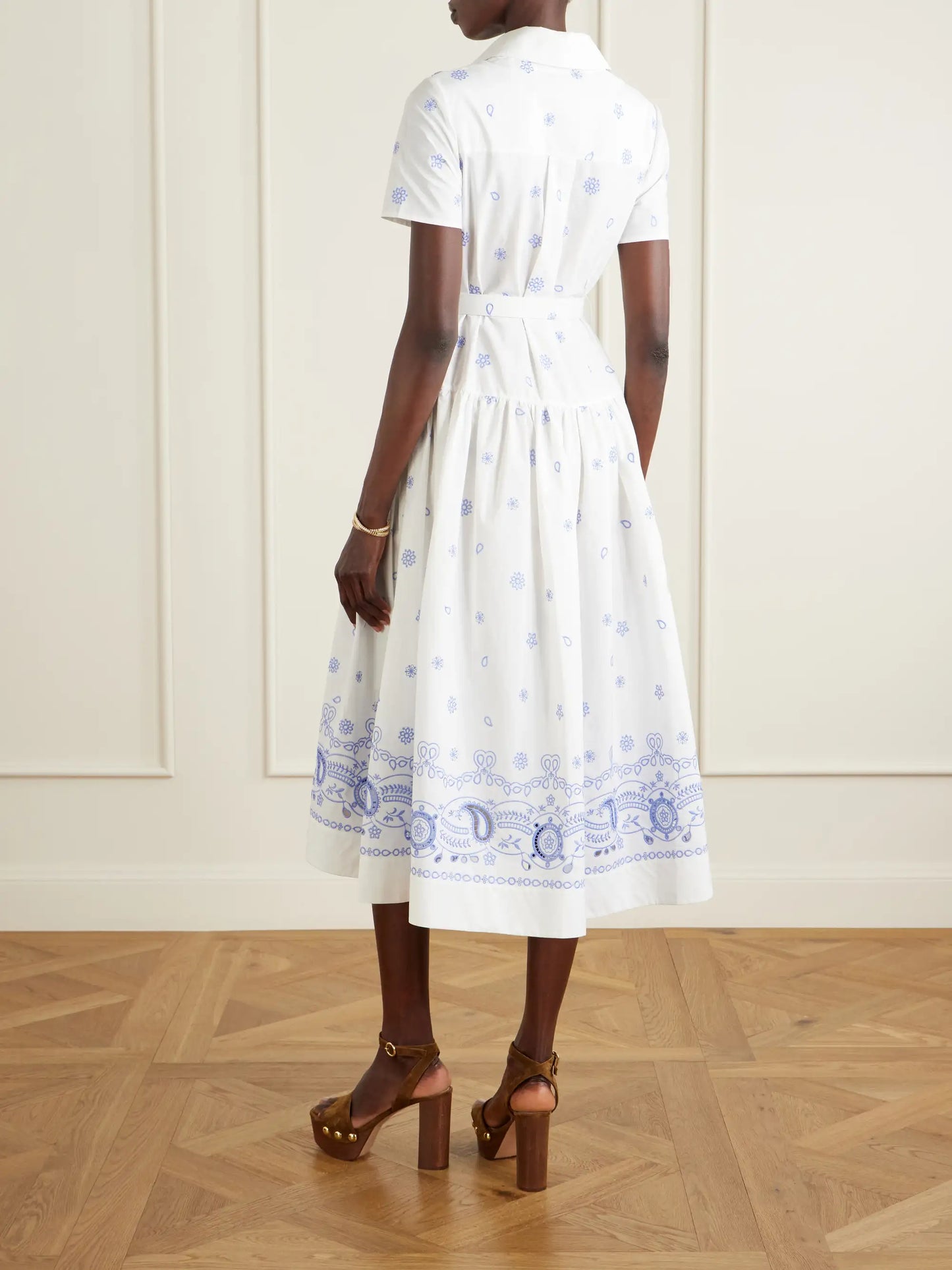 Belted Embroidered Cotton-poplin Midi Shirt Dress