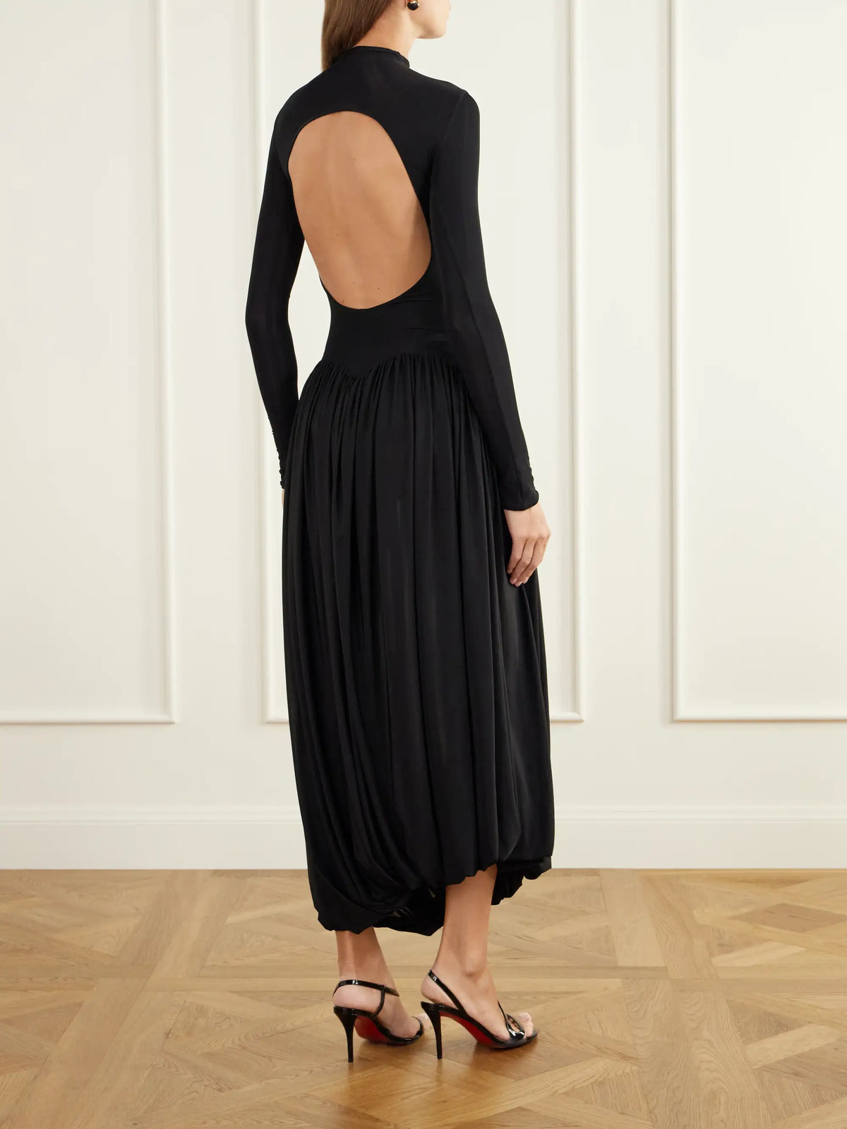 Maygel Coronel Onix Open-back Gathered Jersey Midi Dress
