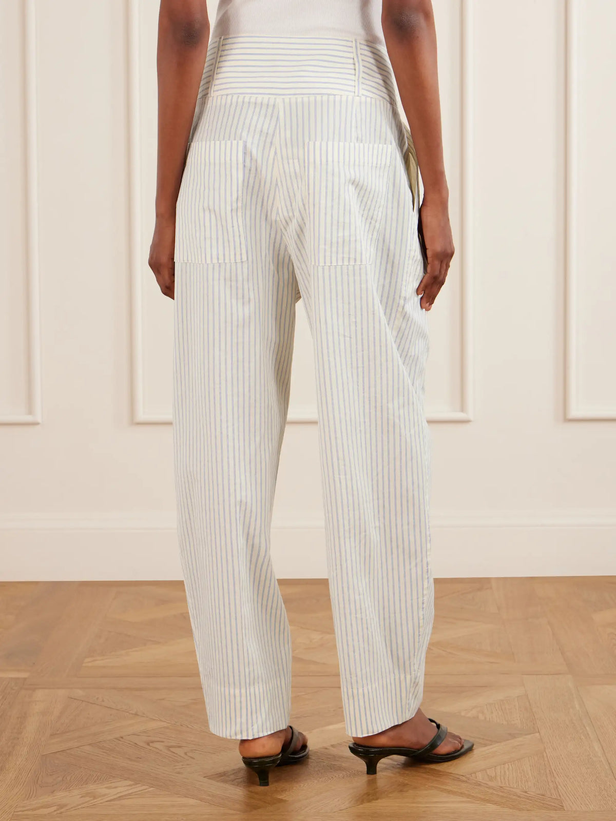 Pleated Striped Cotton And Silk-blend Straight-leg Pants