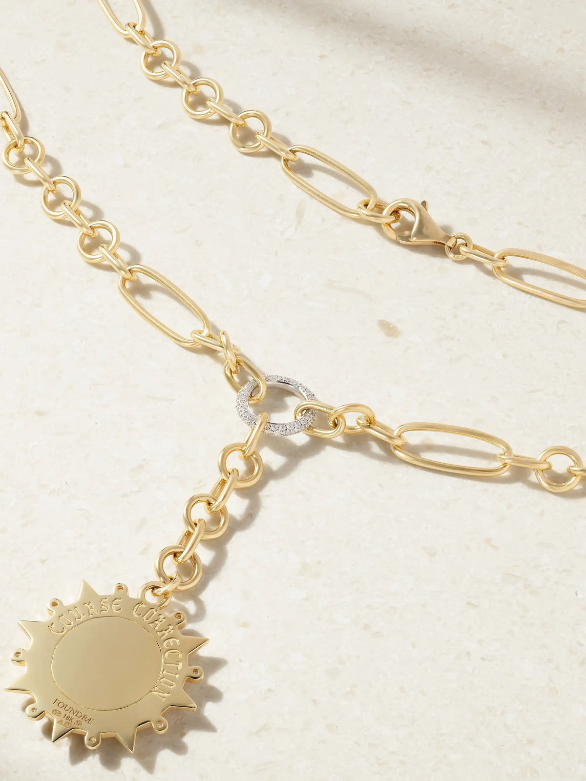 Internal Compass + Small Mixed Clip 18-karat White And Yellow Gold Diamond Necklace