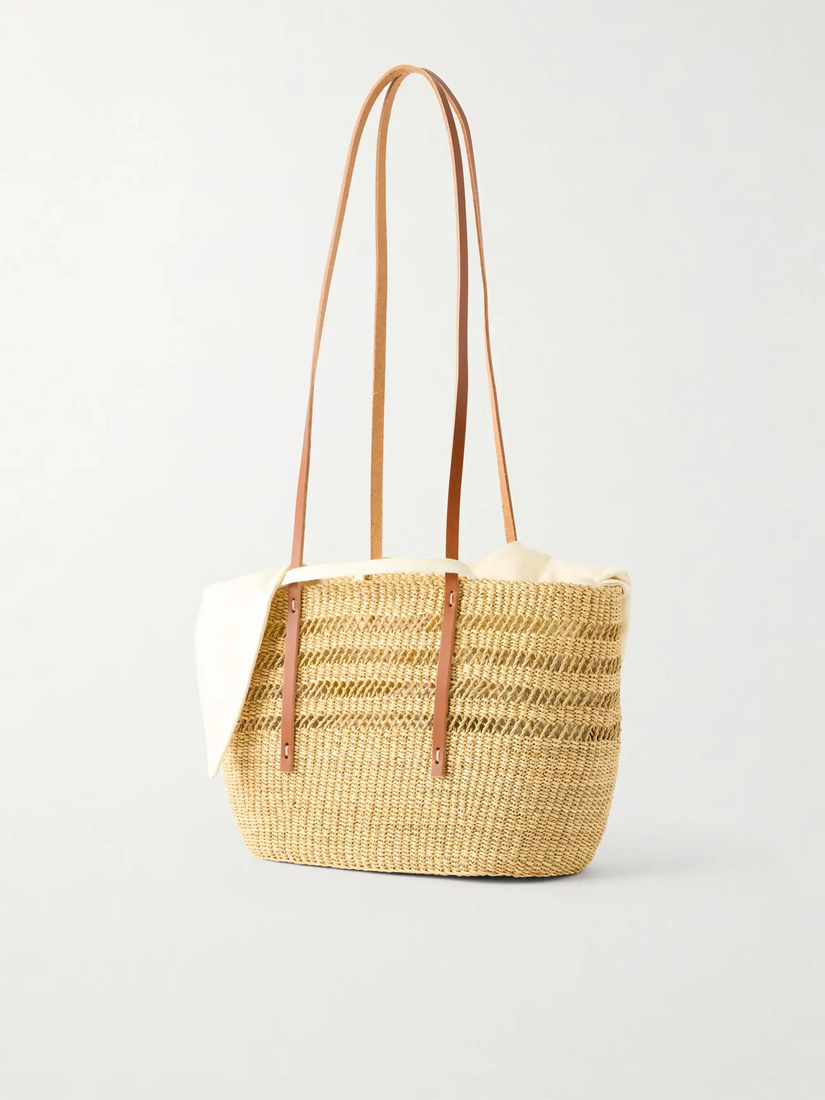 Bicro M Leather-trimmed Woven Straw Tote