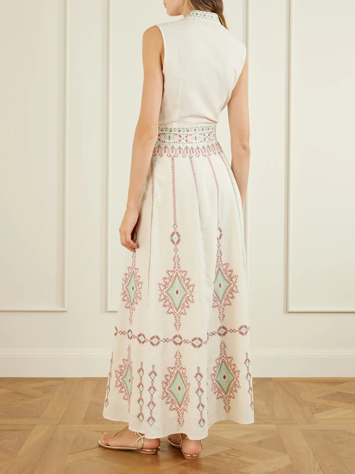 Camille Embroidered Linen And Cotton-blend Midi Skirt