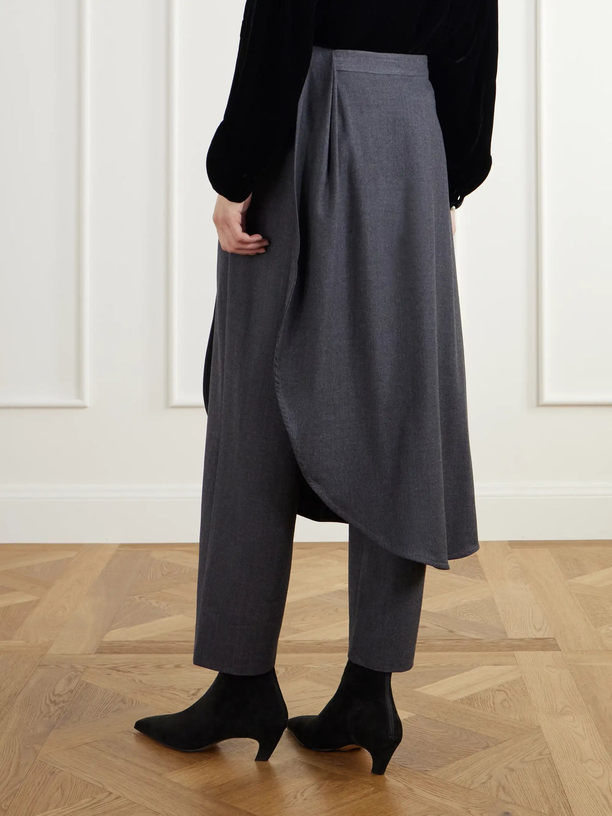 Maria McManus Layered Wrap-effect Wool-blend Flannel Straight-leg Pants
