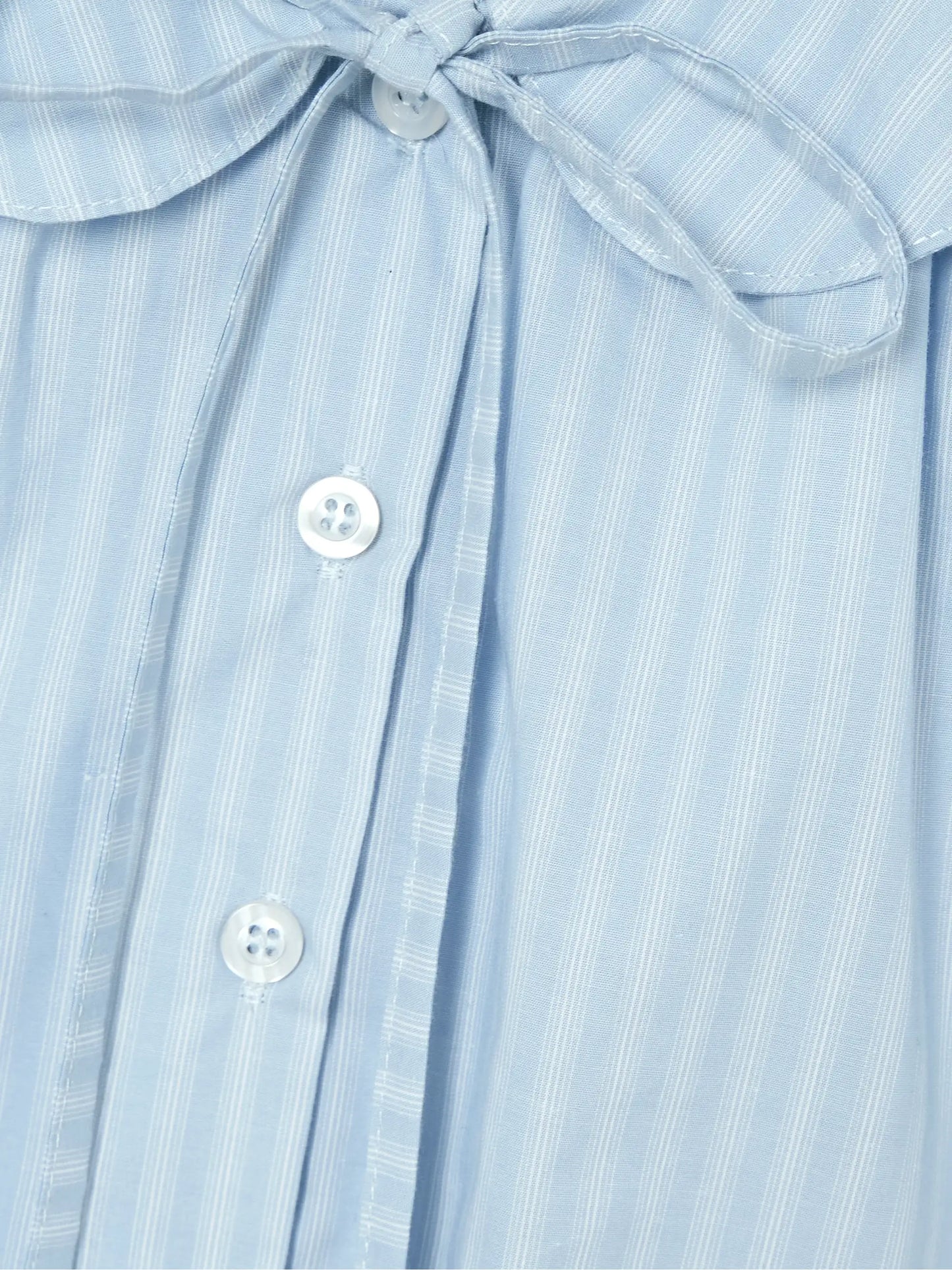 Round Collar Tie-detailed Striped Organic Cotton Shirt And Shorts Set