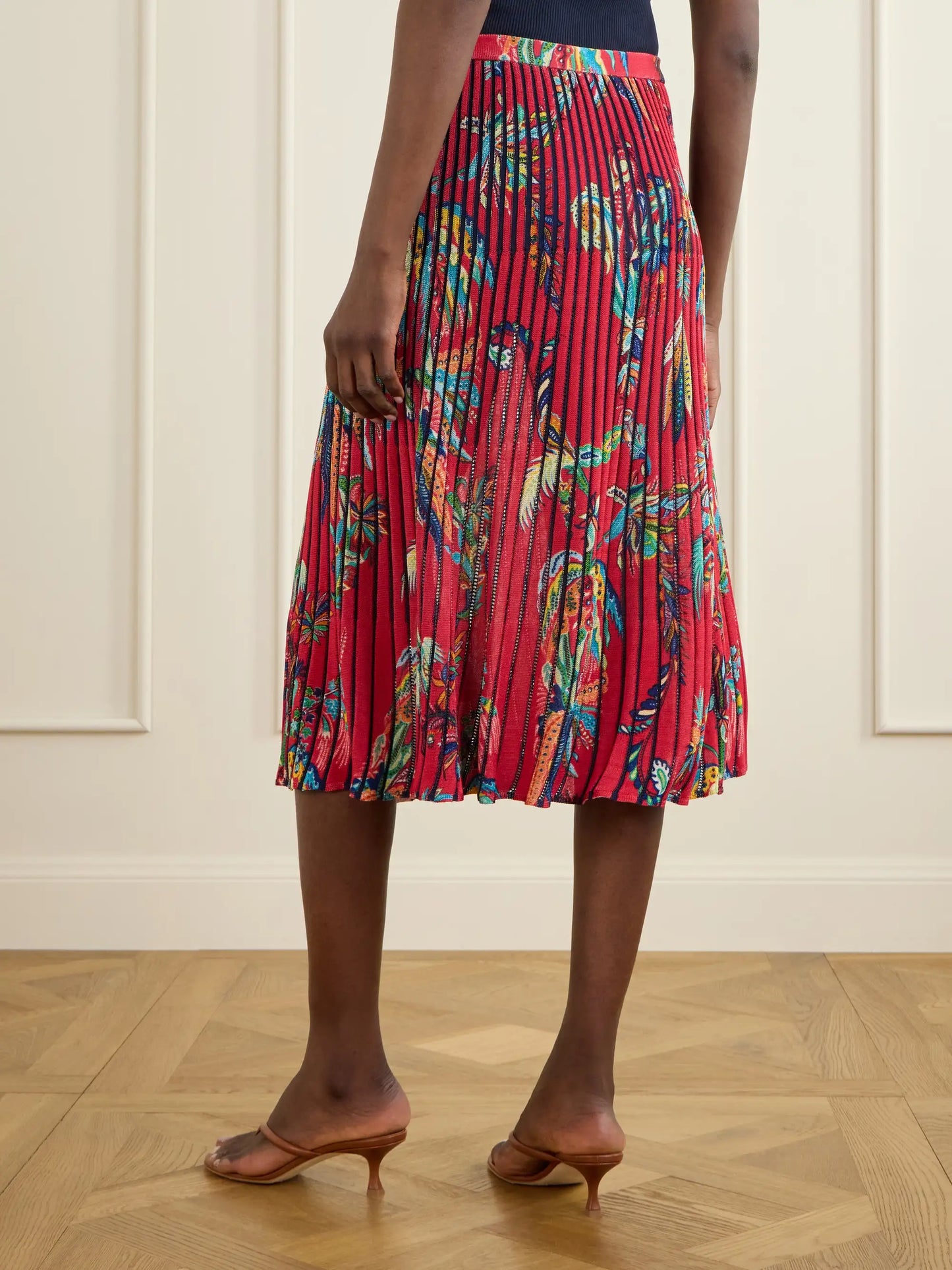 Floral And Paisley-print Knitted Midi Skirt