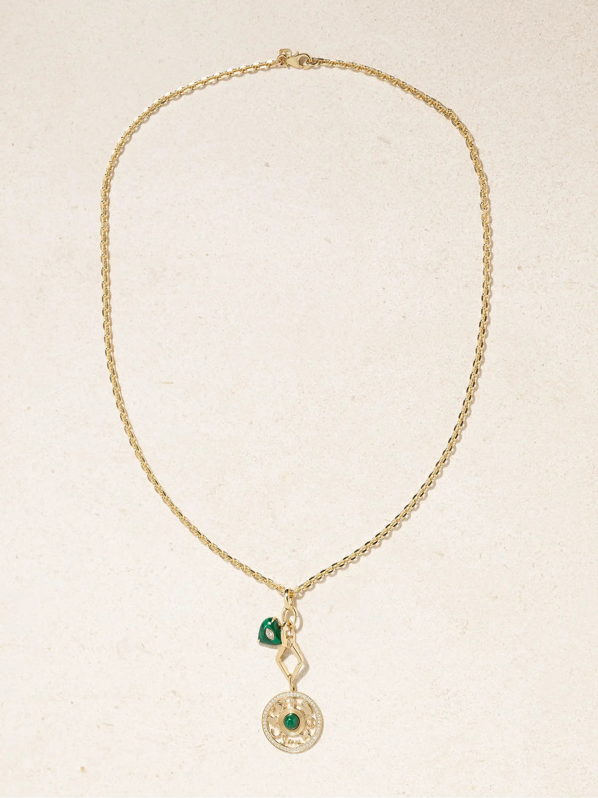 Open Icon 14-karat Gold, Malachite And Diamond Necklace