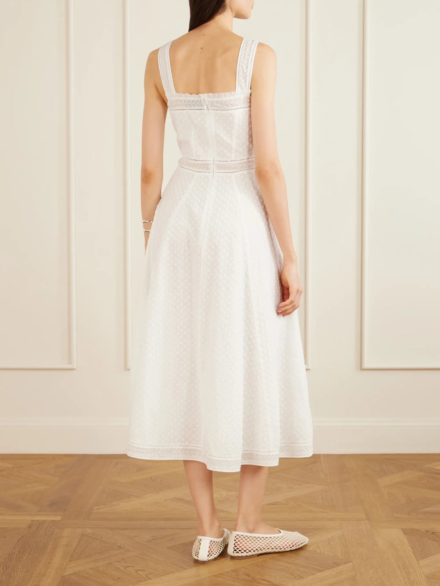 Artemis Pleated Embroidered Cotton-bouclé Dress