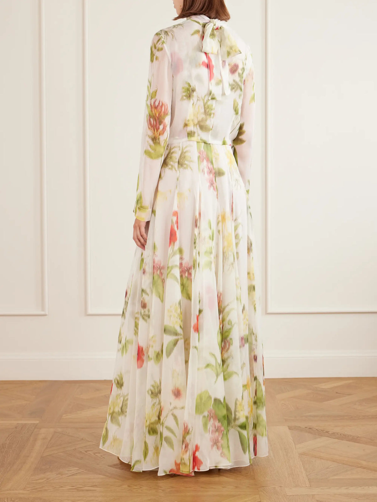 Chiné Dominican Floral-print Silk-chiffon Gown