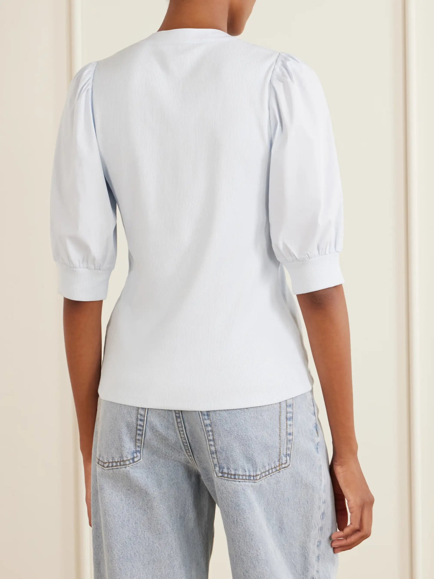 Coralee Poplin And Ribbed Stretch-pima Cotton-jersey Top