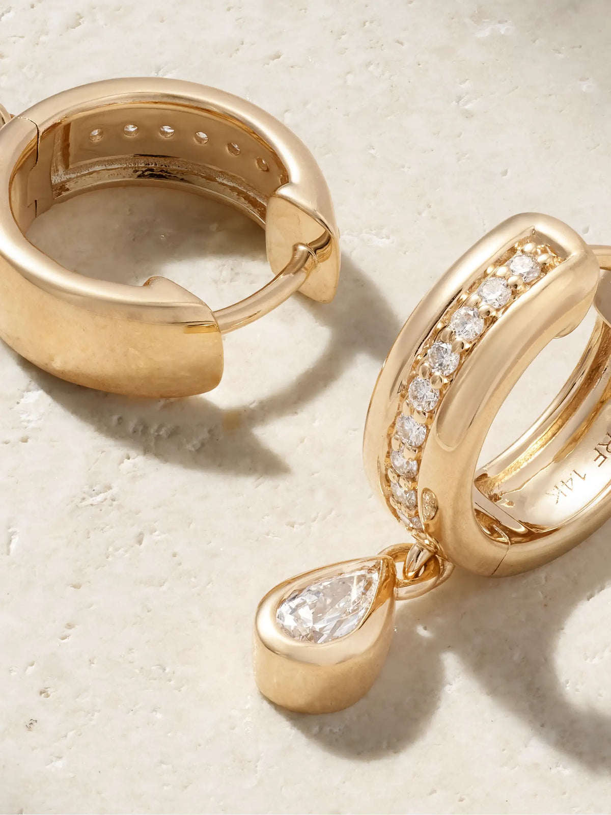 Stripe Drop 14-karat Gold Diamond Hoop Earrings