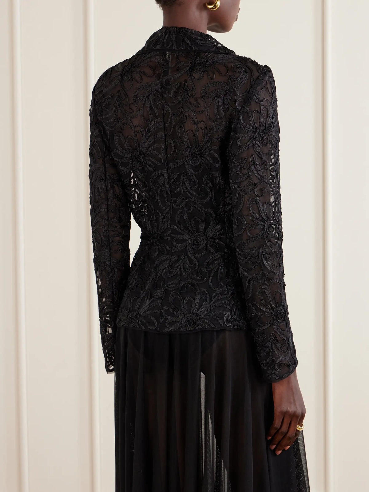 Embroidered Mesh Evening Jacket