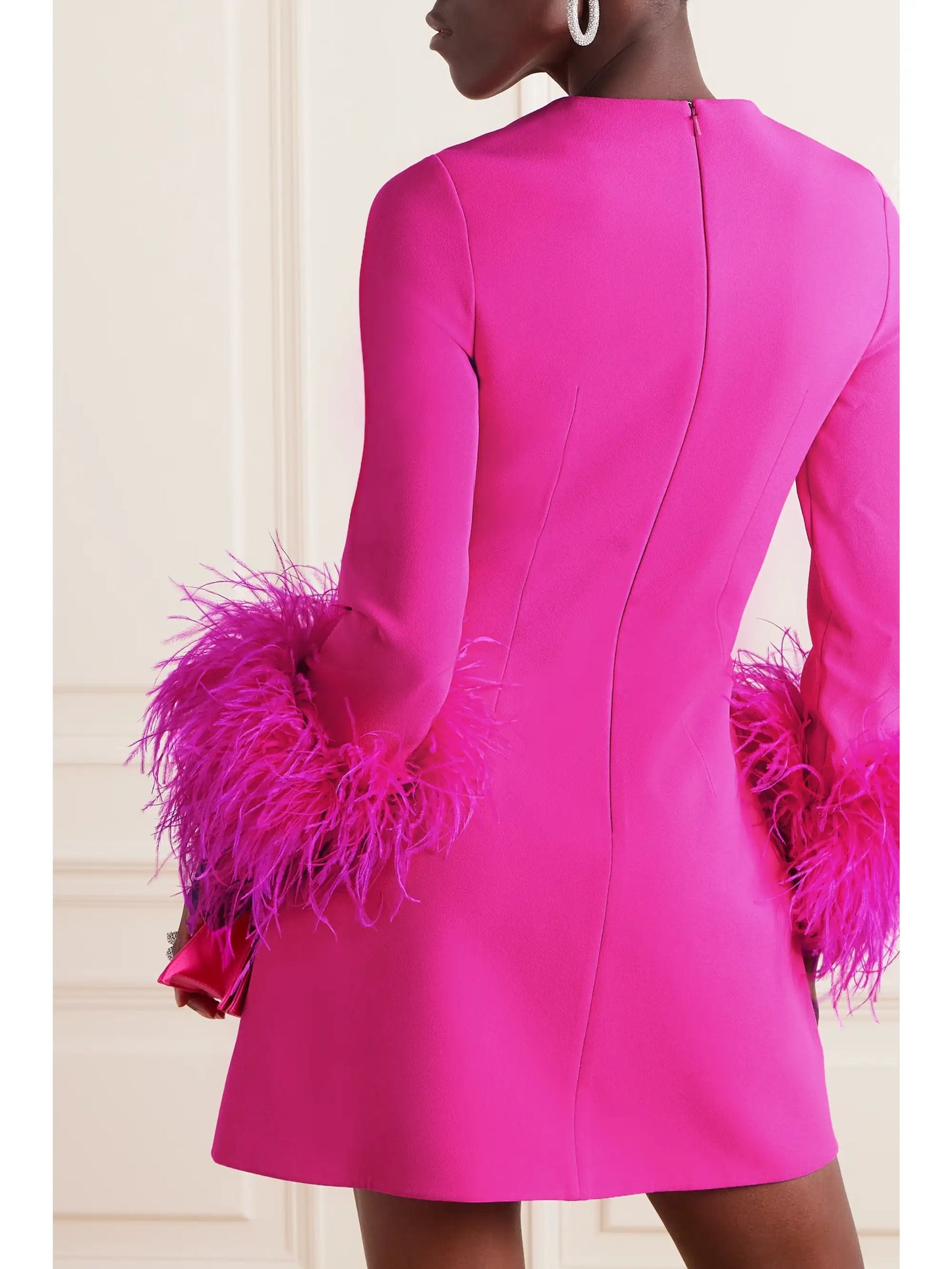 Rena Feather-trimmed Stretch-crepe Mini Dress