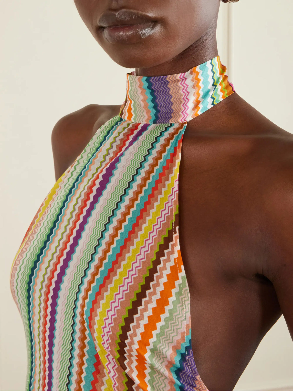 Striped Cotton And Silk-blend Crepe De Chine Halterneck Top