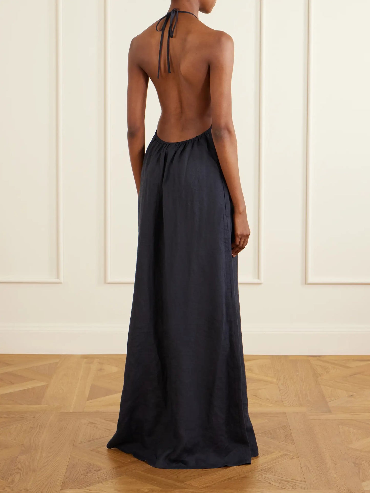 Lelia Open-back Linen-voile Halterneck Maxi Dress