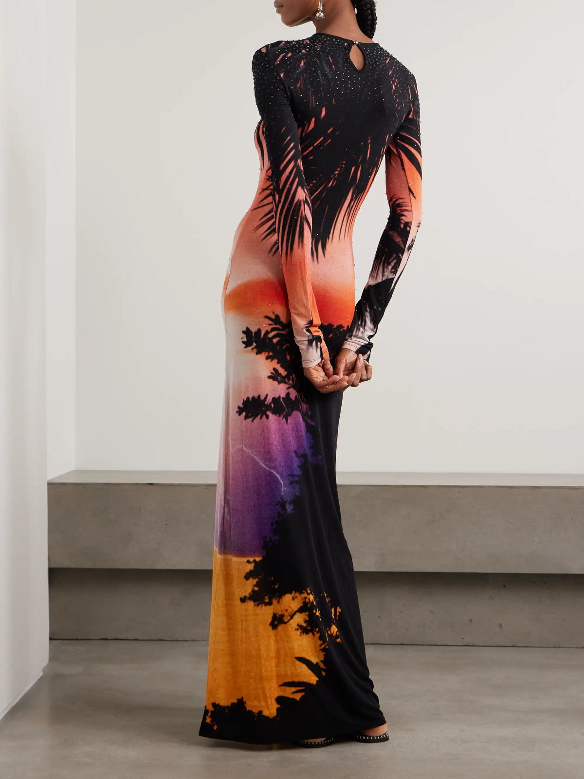 Crystal-embellished Printed Stretch-jersey Midi Dress