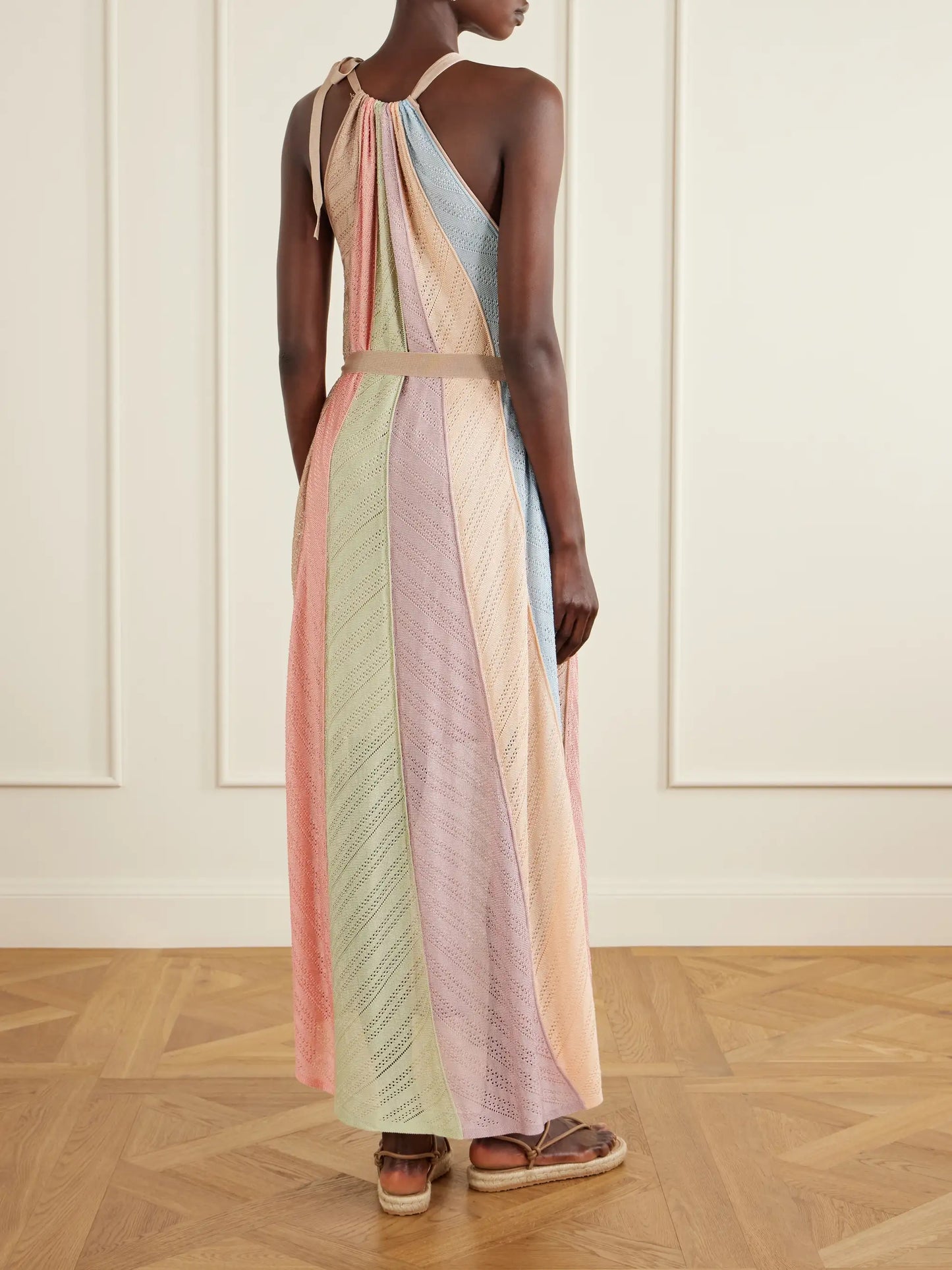 Mahon Splice Halter Mesh Midi Dress