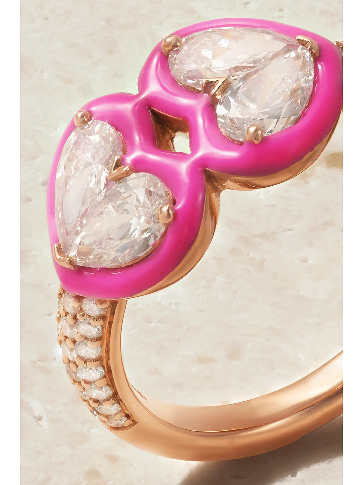 Heart 18-karat Rose Gold, Diamond And Enamel Ring