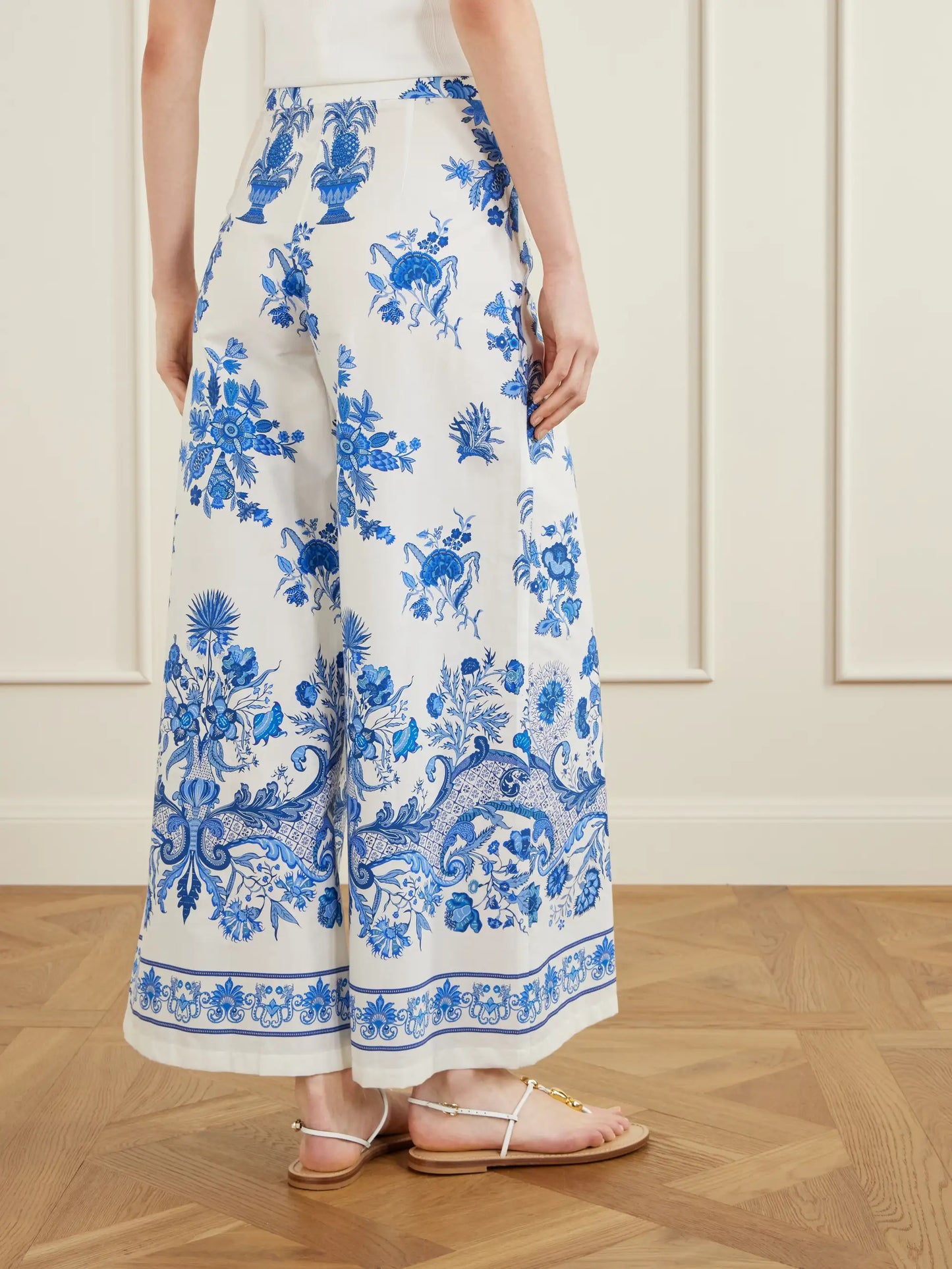 Floral Printed Cotton Wide-leg Pants
