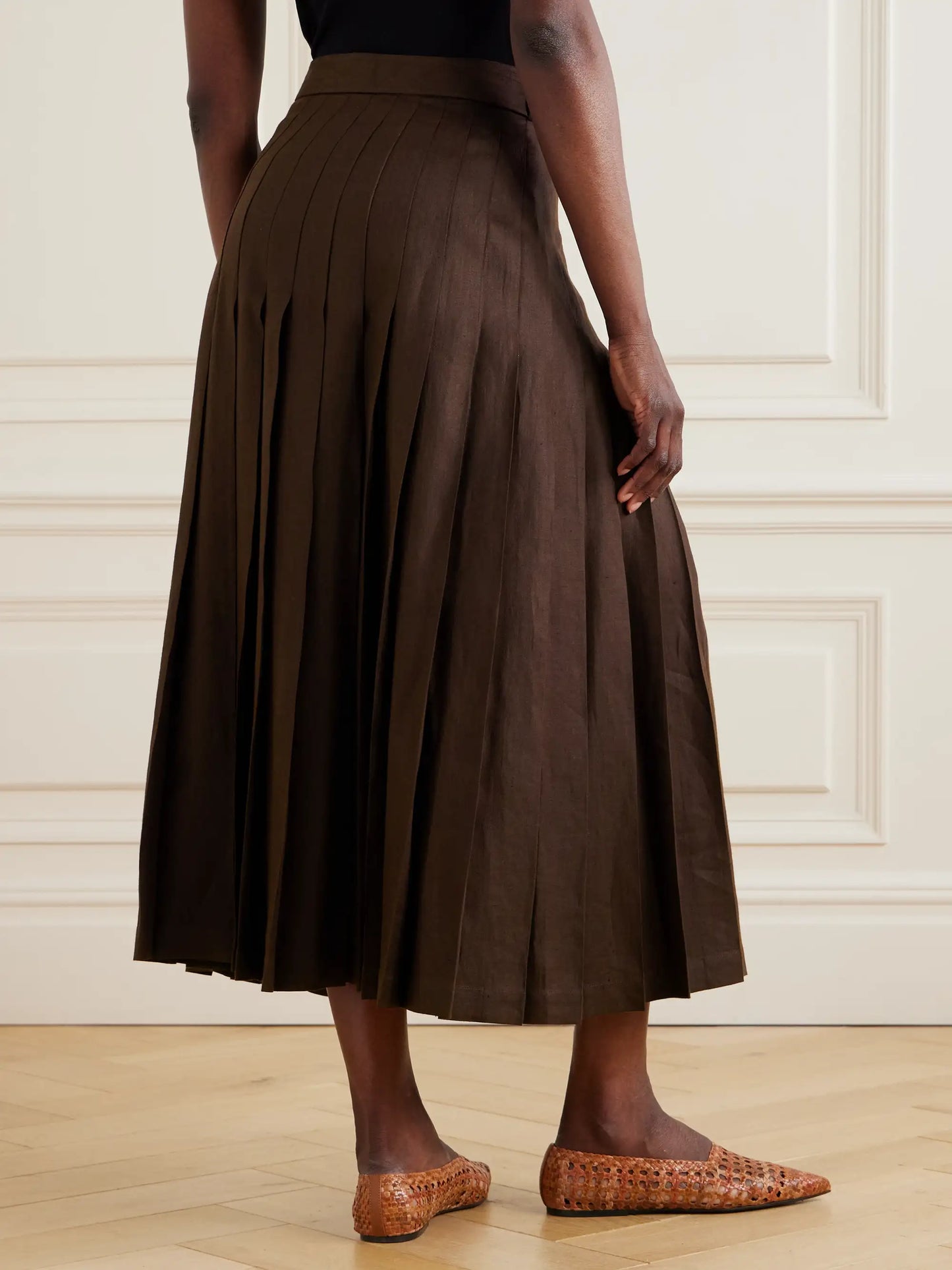 Yasmina Belted Pleated Linen-twill Wrap Skirt