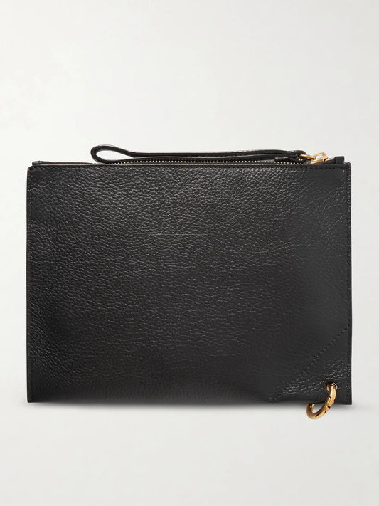 Embellished Textured-leather Pouch