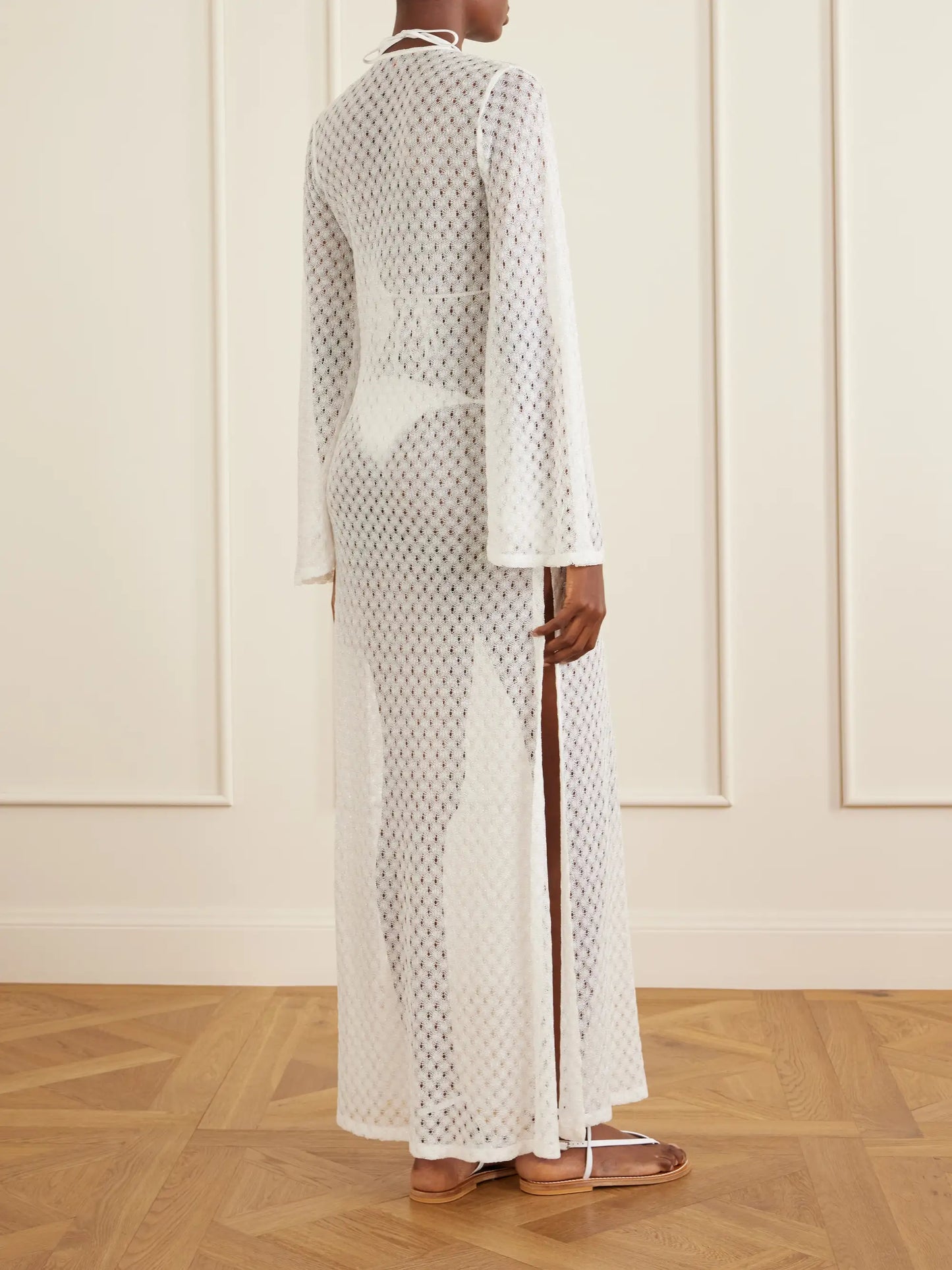 Striped Metallic Crochet-knit Coverup