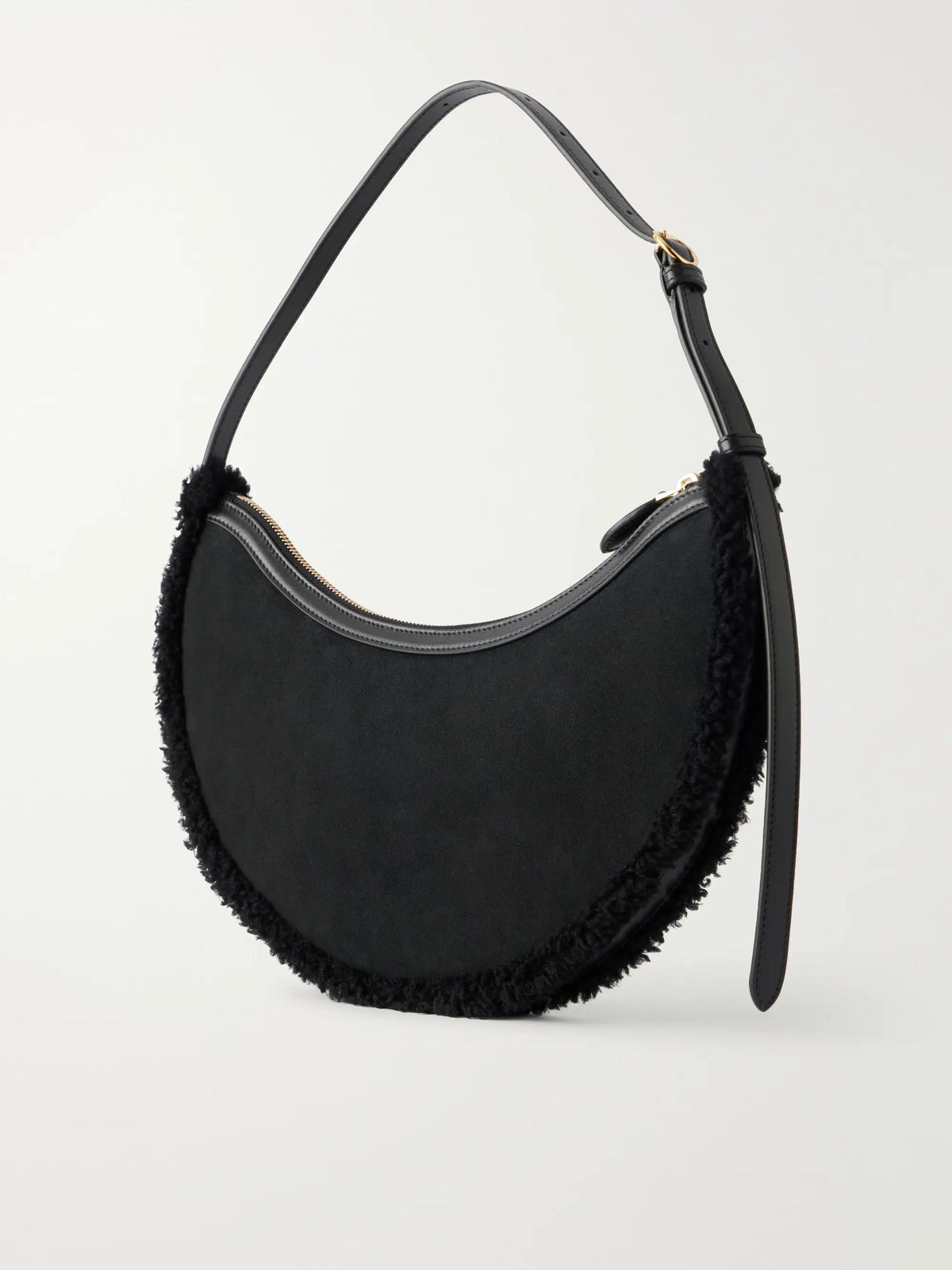 Alaïa Demi Lune Shearling-trimmed Suede Shoulder Bag