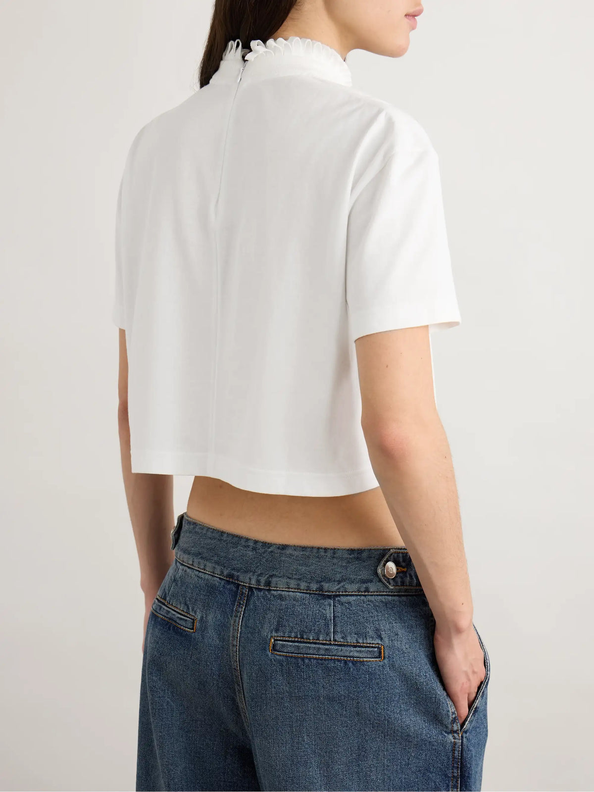 Alaïa Cropped Ruffled Cotton-jersey Turtleneck T-shirt