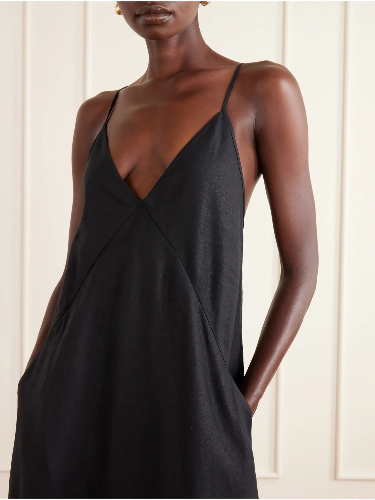 Knotted Paneled Linen Maxi Dress