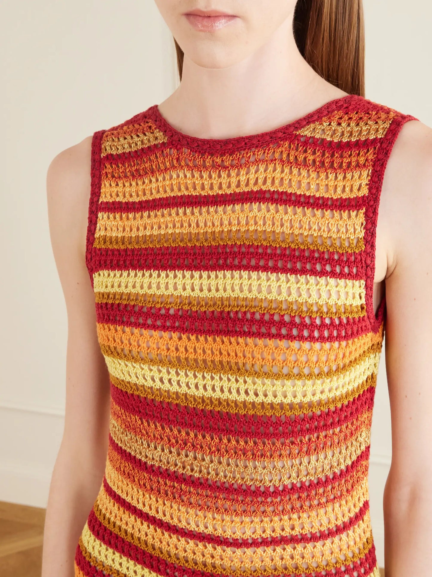Nevado Fringed Striped Crocheted Cotton Mini Dress
