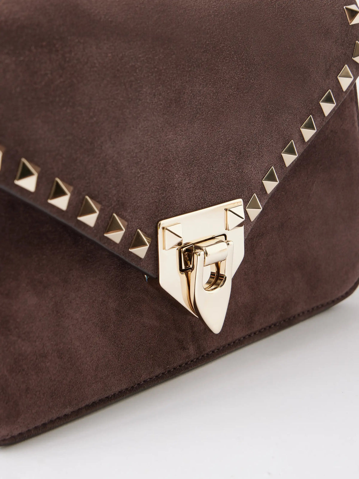 Rockstud Embellished Suede Shoulder Bag