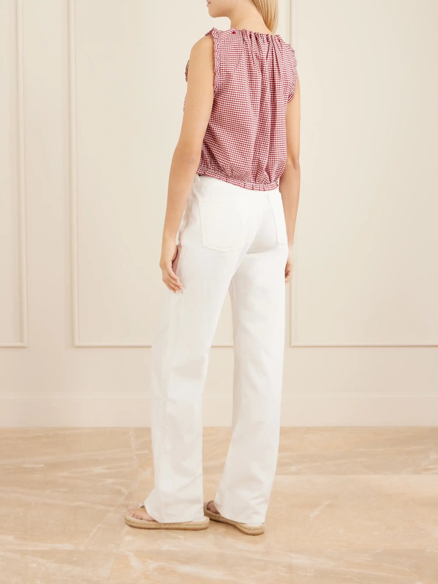 Traveler Gathered Checked Organic Cotton Blouse
