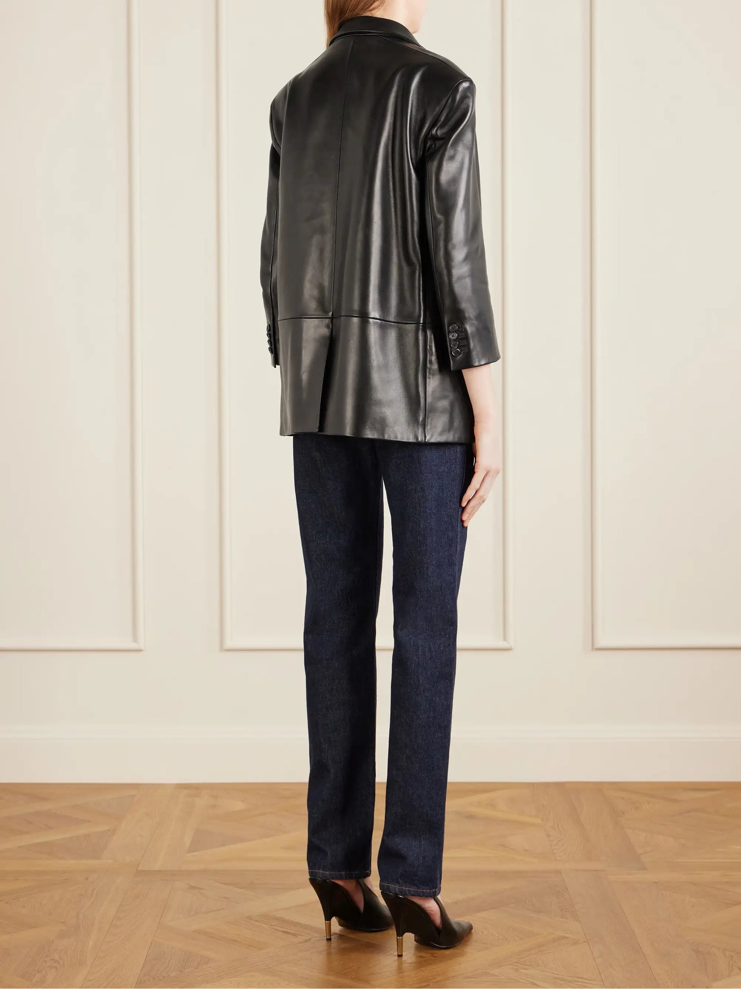 Asymmetric Paneled Leather Blazer