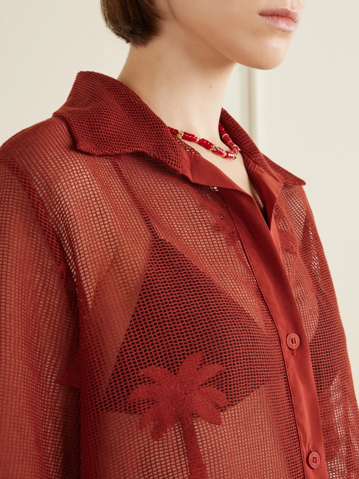 Marsala Salty Cotton-blend Mesh Shirt
