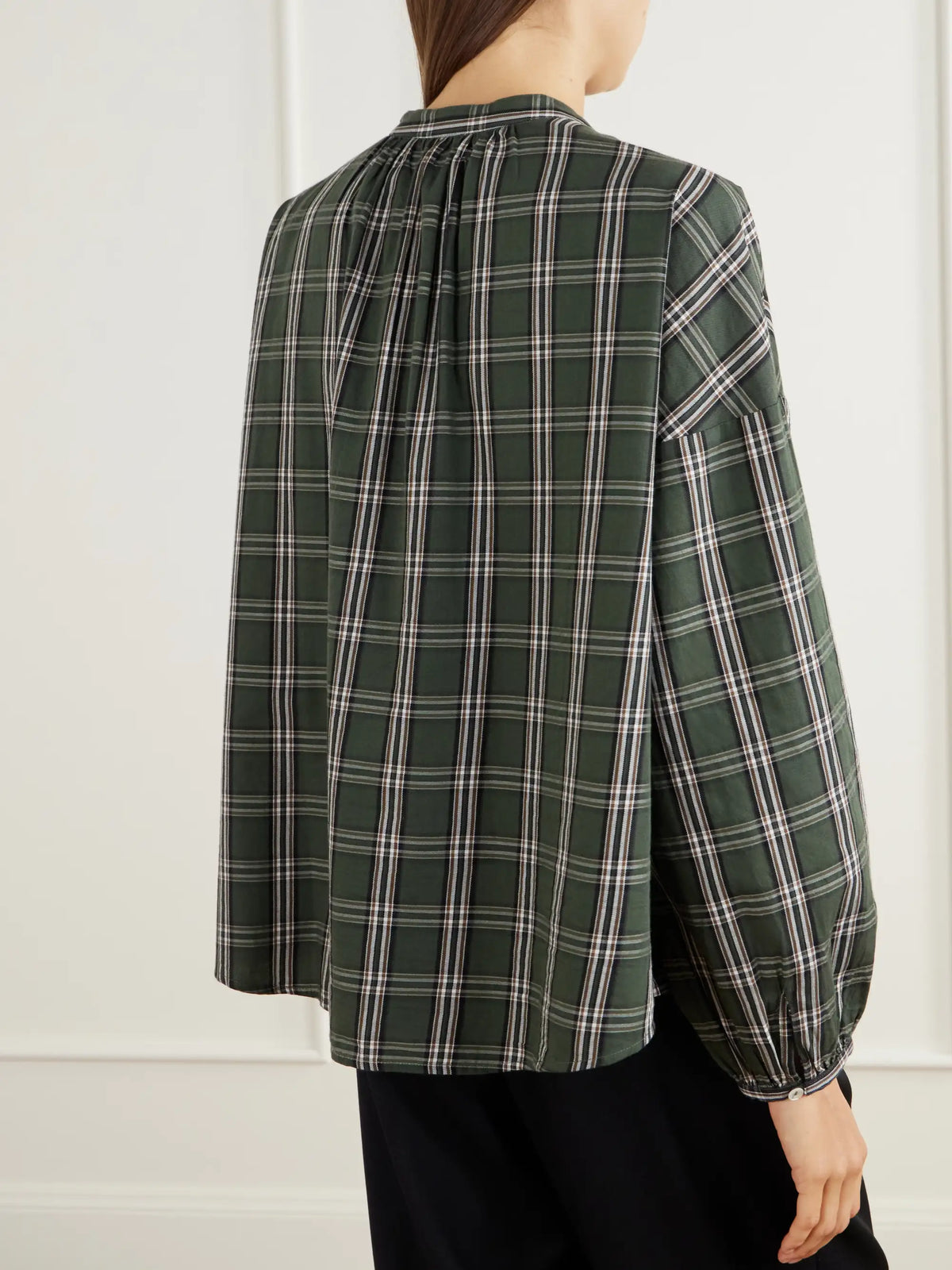 SKALL Cilla Gathered Checked Organic Cotton-poplin Blouse