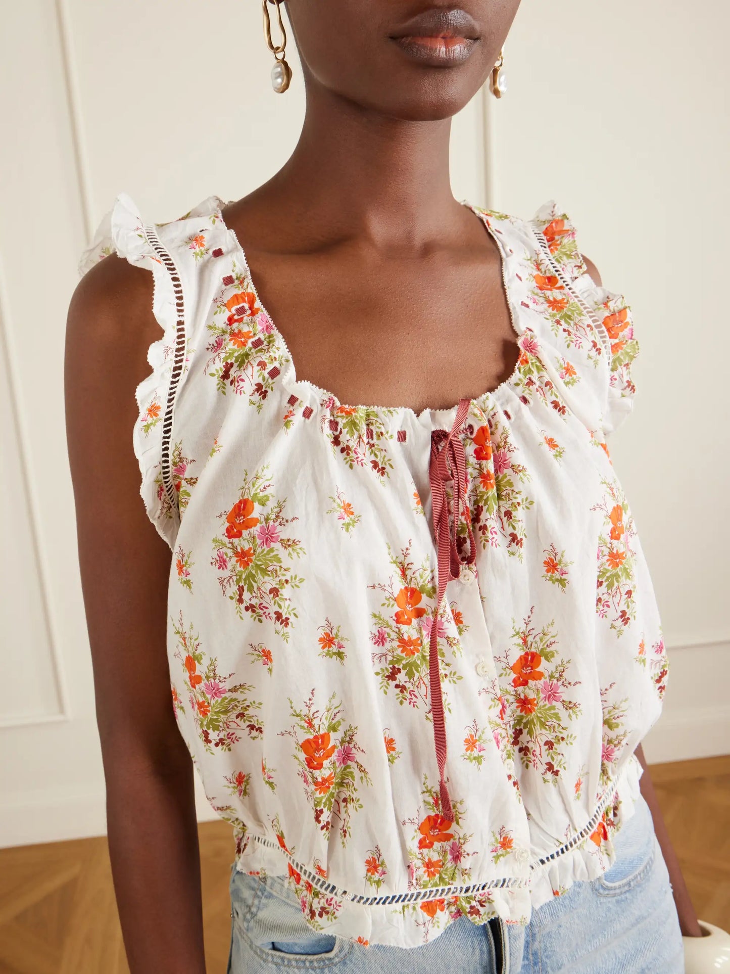 Traveler Embroidered Floral-print Organic Cotton Blouse