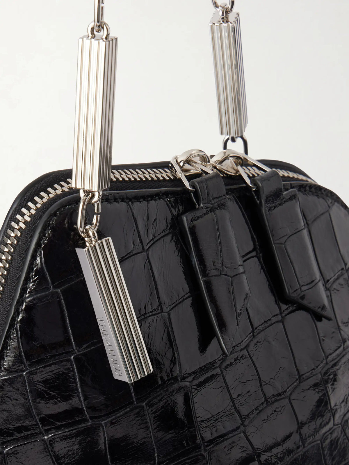 La Scala Asymmetric Croc-effect Leather Clutch