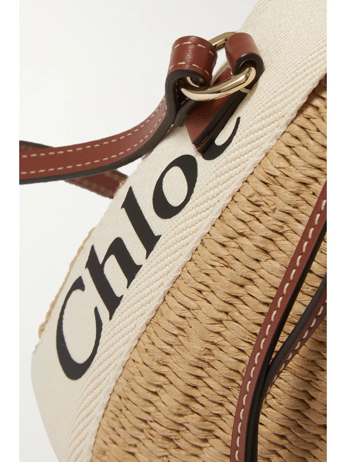 Woody Small Leather-trimmed Raffia Basket Bag