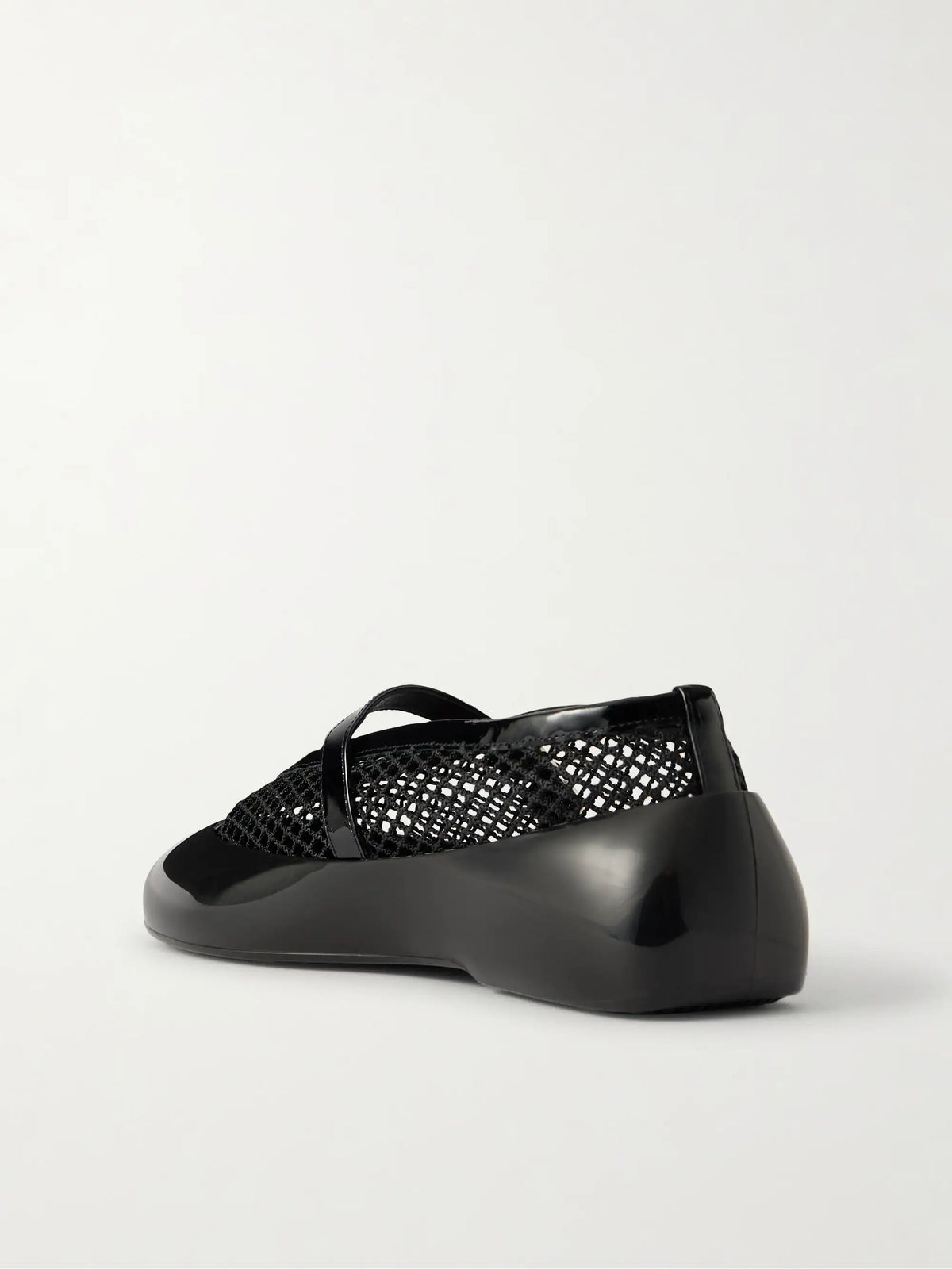 Patent Leather-trimmed Mesh And Rubber Ballet Flats